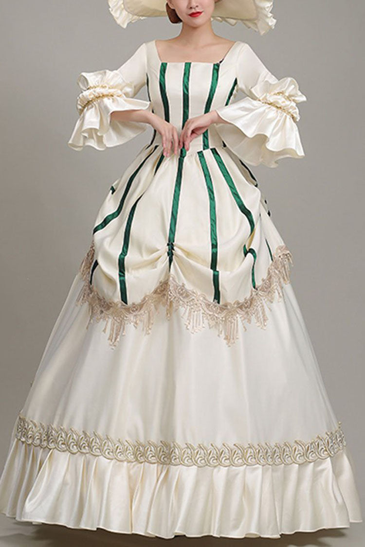 Champagne Hime Sleeves Half Sleeves Square Collar High Waisted Ruffled Victorian Lolita Prom Dress