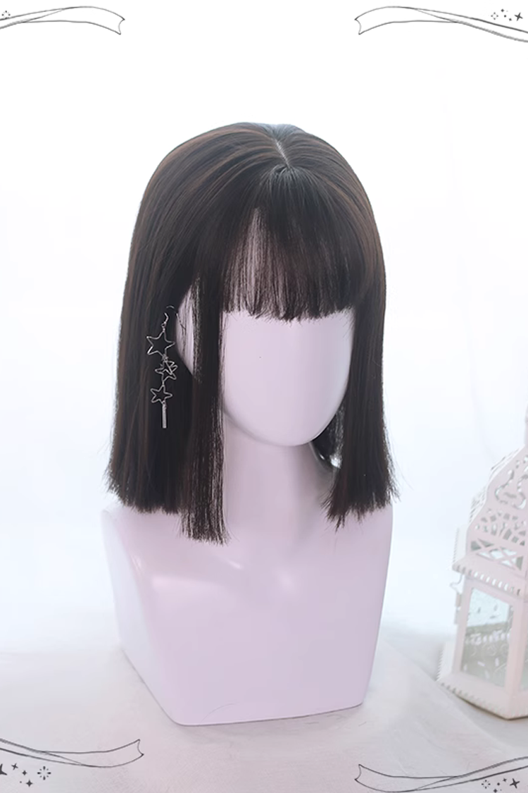 Natural Medium Short Straight Hair Gothic Lolita Wigs