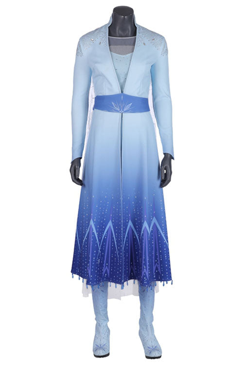 Frozen 2 Elsa Blue Dress Suit Halloween Cosplay Costume Full Set