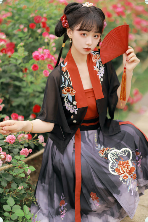 Black Chinese Style Song Dynasty Spring And Summer Three Piece Sweet Hanfu Dress