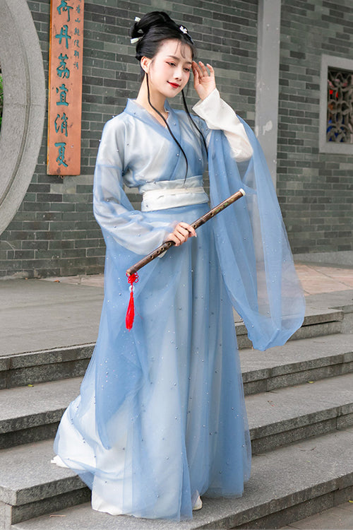Blue Chinese Style School Sweet Hanfu Dress
