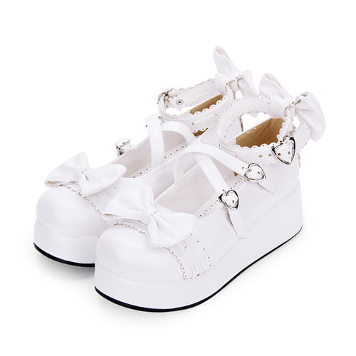 Cute Round Toe Shallow Mouth Bowknot Middle Heels Lolita Shoes