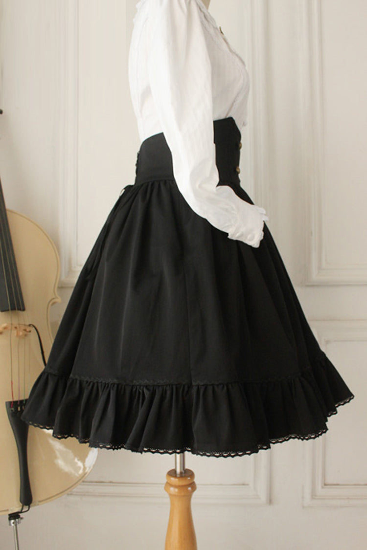 Black Vintage College Style High Waisted Fishbone Gothic Lolita Skirt Dress