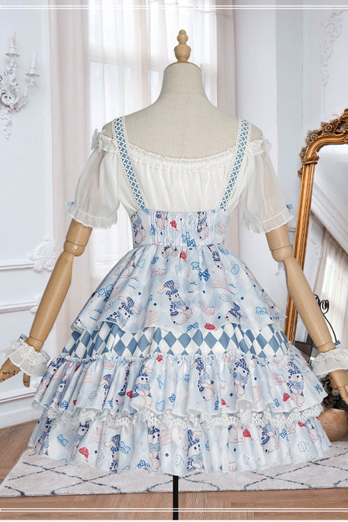 Blue Alice Rabbit Print Multi Layer Design Sweet Lolita JSK Dress