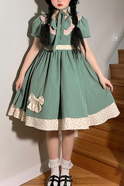 Green Peter Pan Collar Bowknot Short Sleeves Sweet Lolita OP Dress