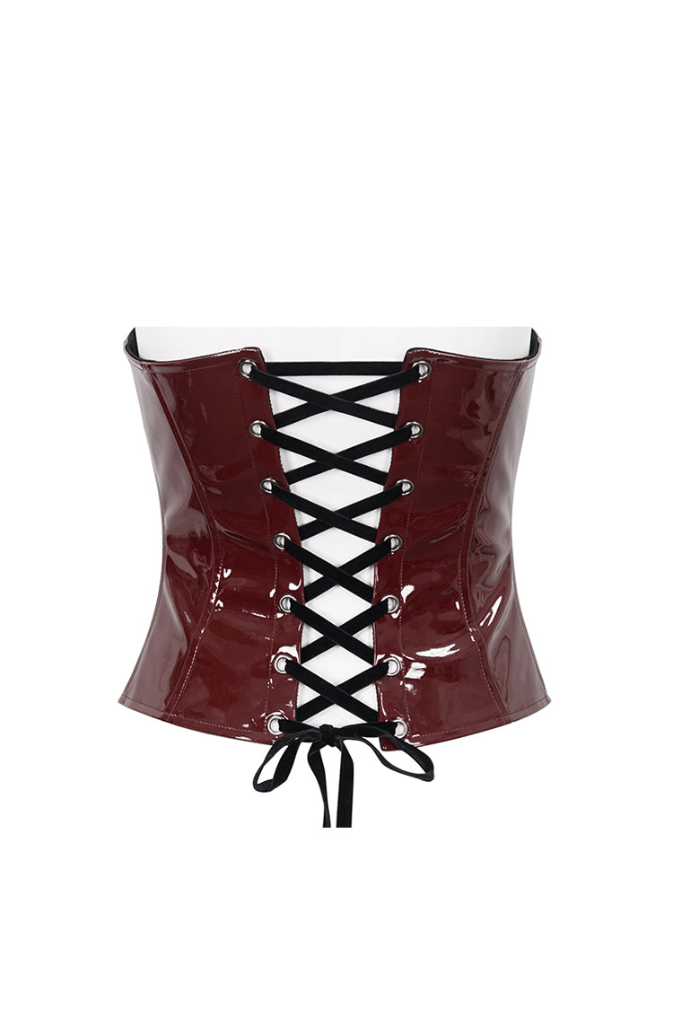 Red Lace Splice Patent Leather Women's Punk Overbust Corset