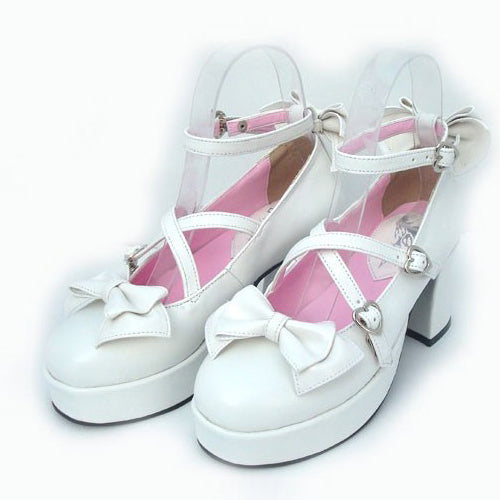 White Patent Leather Point Toe Bow Platform Classic Lolita Shoes