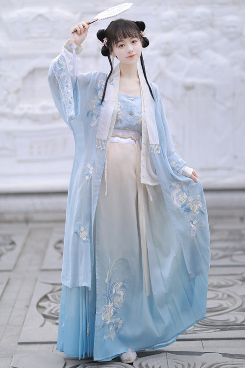 Blue Original Chinese Song Dynasty Gradient Sweet Lolita Hanfu Dress Full Set