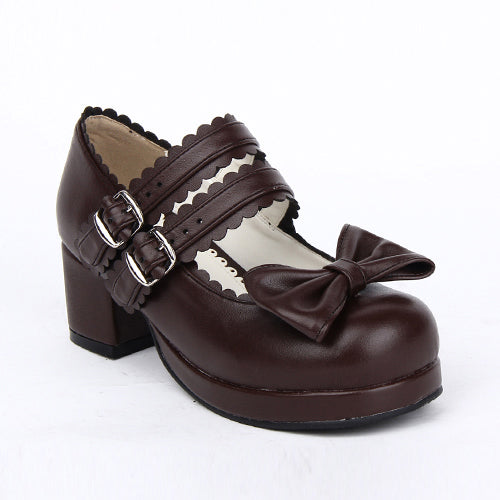 Double Buckle Bowknot Sweet Lolita Shoes
