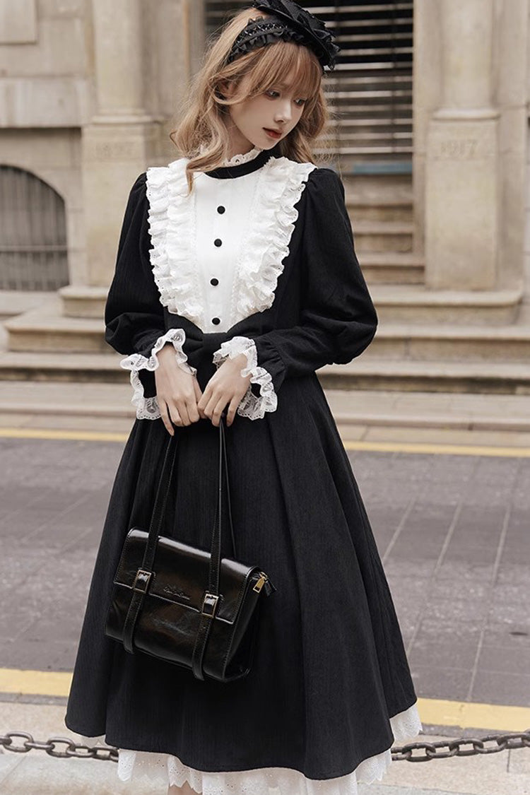 Black/White Silent Poetry Nun Long Sleeves Bowknot Autumn Winter Gothic Lolita Dress