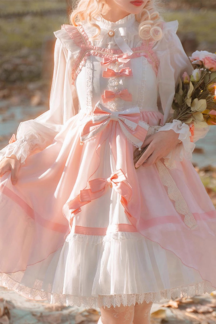 White/Pink Ruffle Cardigan Bowknot Sweet Princess Plus Size Lolita Jsk Dress