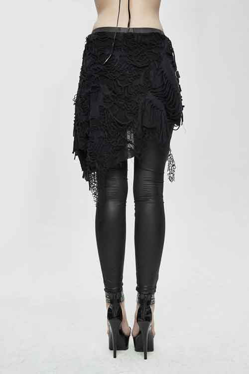 Black Fake Two Pieces Ripped Skirts Sexy Leggings Womens Pants