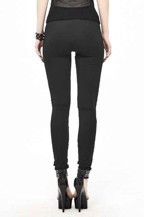 Black Punk Knit Skull Marrowbone Printed Leggings Womens Pants
