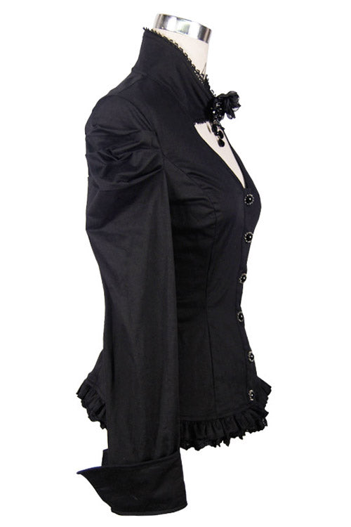 Black Vintage High Collar Elastic Slim Womens Gothic Blouse