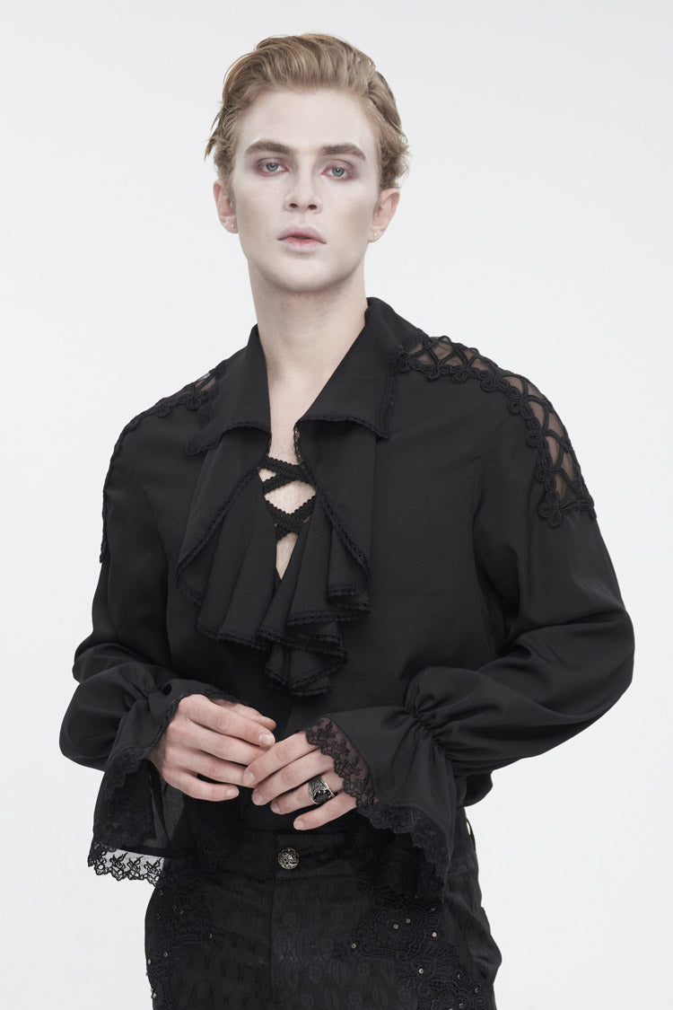 Black Ruffled Collar Puff Sleeved Men's Gothic Shirt