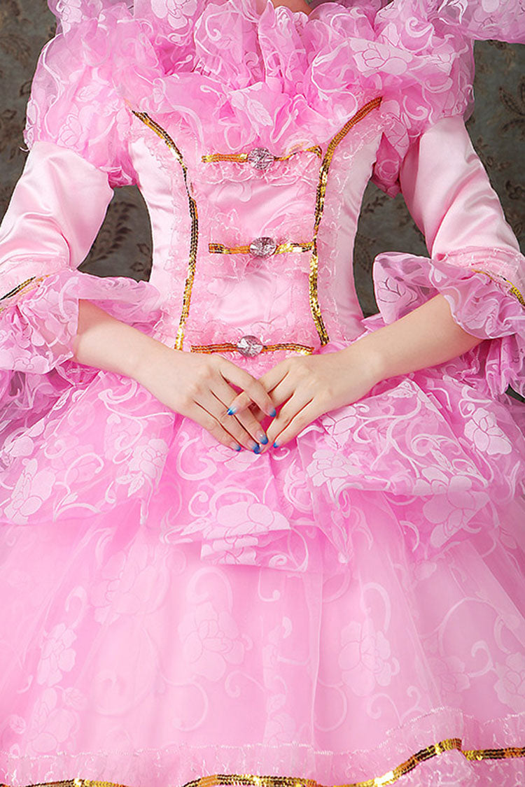 Half Sleeves Diamond Button High Waisted Hollow Embroidery Floral Print Multi-Layer Victorian Lolita Prom Dress