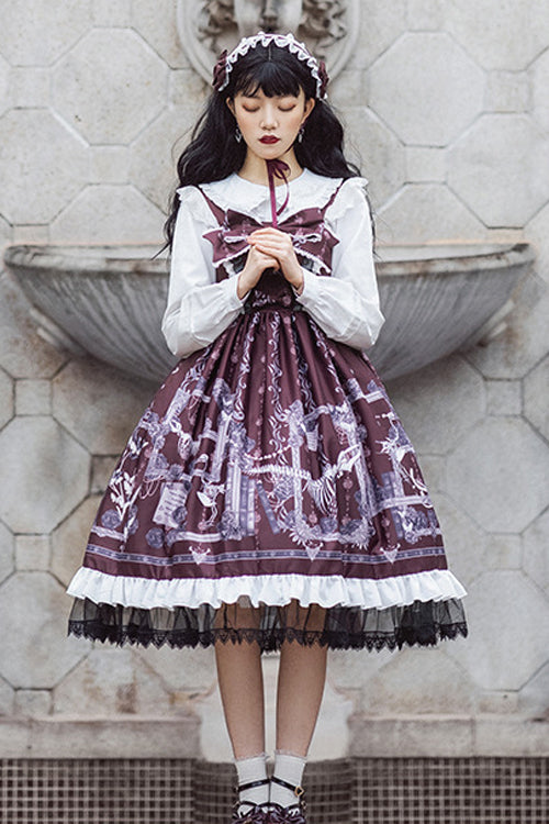 Front And Back Big Bows Passing Dream Pattern Print Gothic Lolita JSK Dress