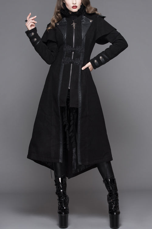 Black Fake Two Pieces Game Style Woollen Womens Punk Coats