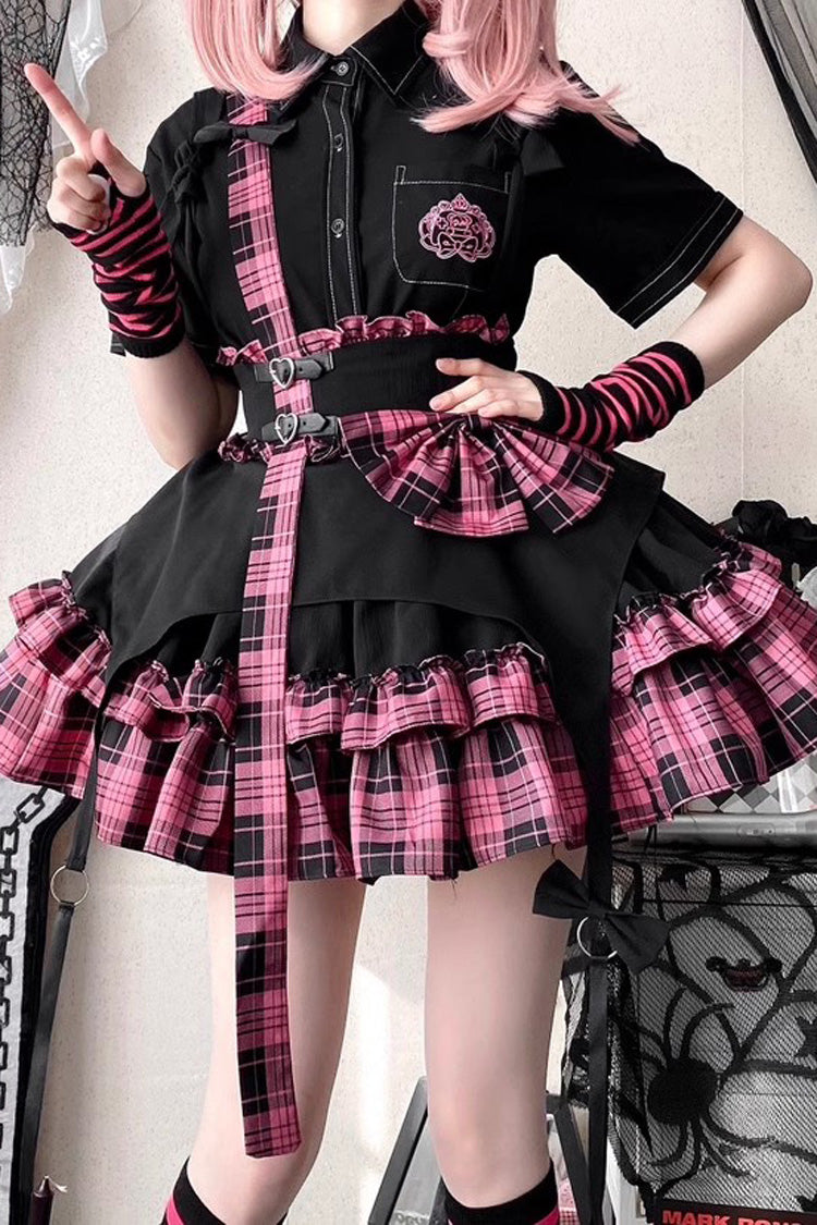 Electronic Kitten Dark Girl Multi-layer Plaid Print Ruffle Bowknot Gothic Lolita Skirt 3 Colors