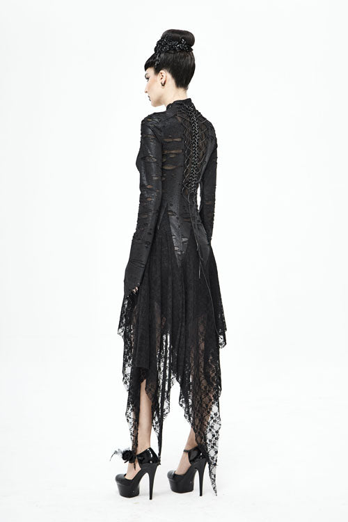 Black Dragon Spine Hole Decoration Long Sleeves Gothic Dress