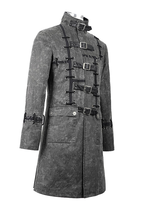 Gray Wasteland Punk Square Matching Faded Mens Long Coat