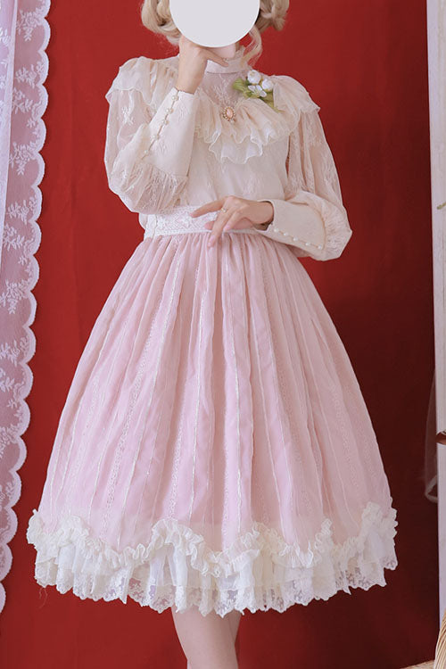 Pink Elegant Vintage Tulip Multi-Layer Ruffled Classic Lolita Skirt Dress