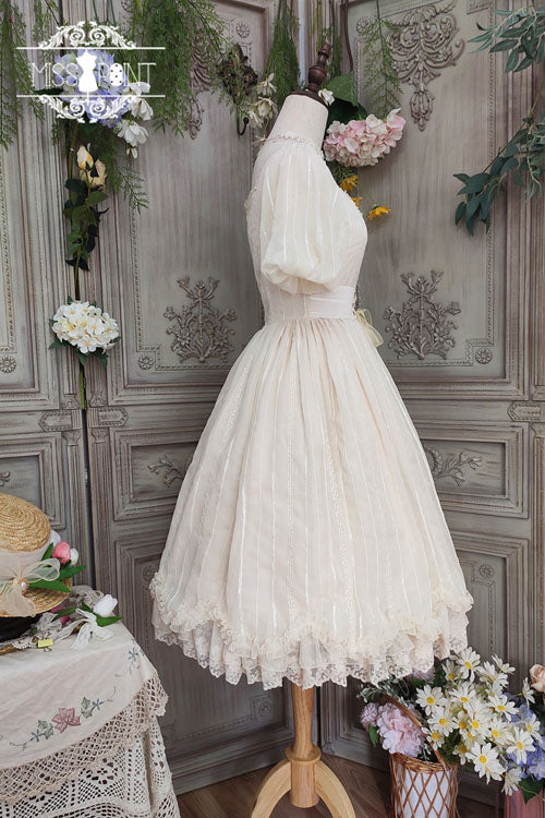 Ivory Elegant Vintage Square Collar Short Sleeves Multi-Layer Ruffled Classic Lolita OP Dress