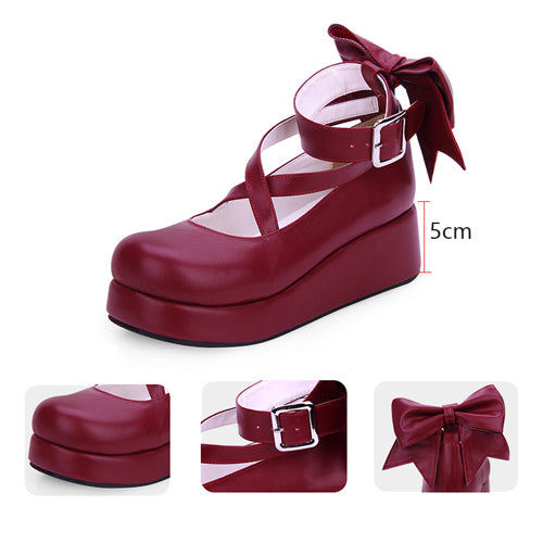 Round-toe Shallow Mouth Bowknot Cute Lolita Middle Heels Shoes