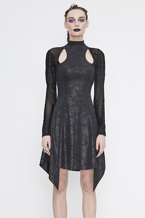 Black Irregular Pointed Hollow Out Long Sleeves Punk Dress