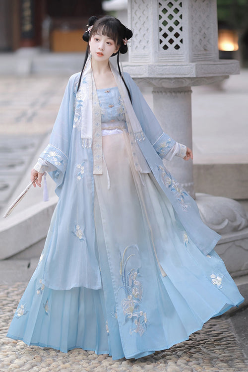 Blue Original Chinese Song Dynasty Gradient Sweet Lolita Hanfu Dress Full Set