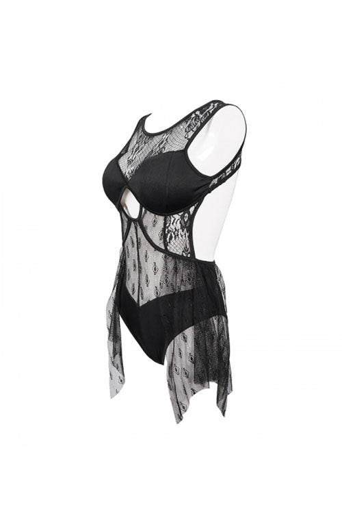 Back Lace Stitching Cross Strap Lace Up Gothic One Piece Swimsuit