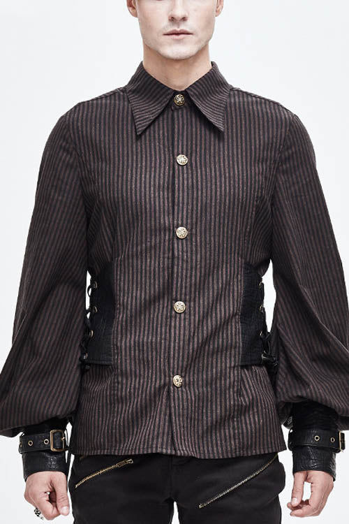 Braun gestreifte Taillenmanschette Leder Herren Punk Bluse