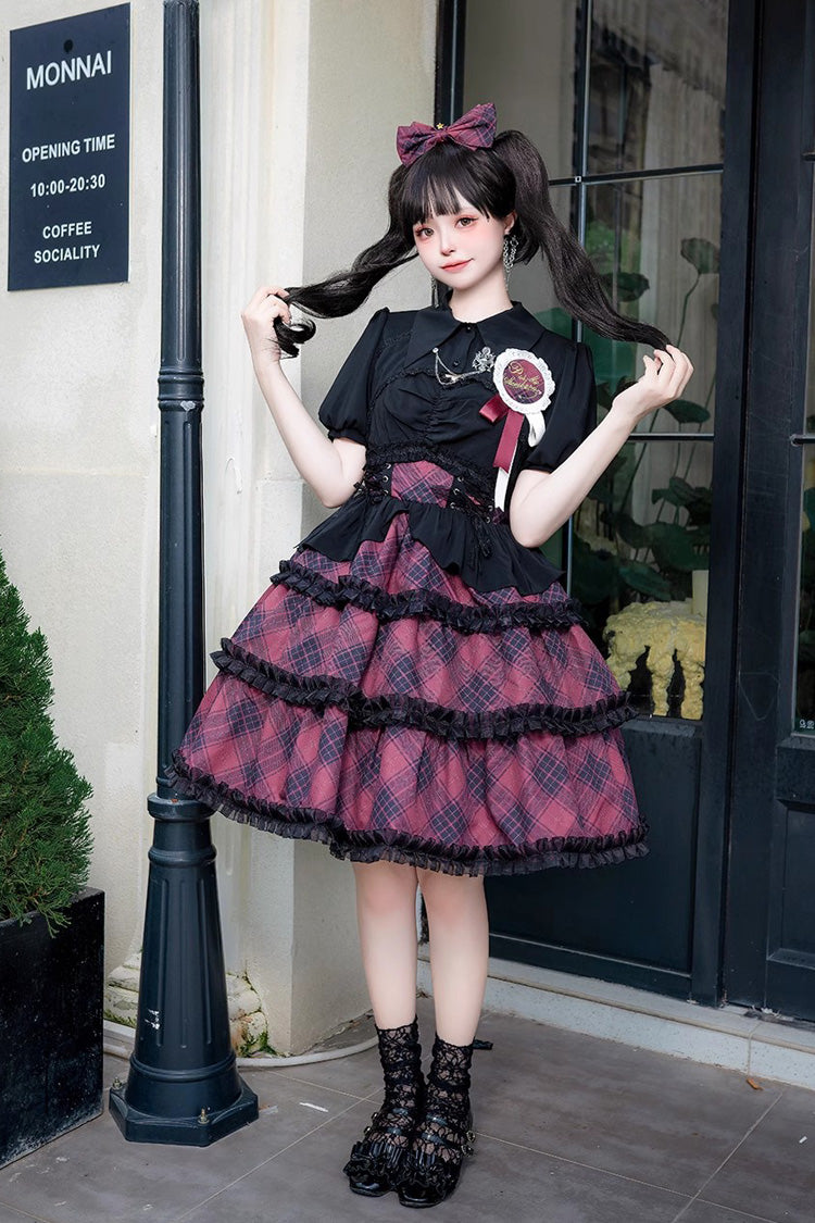 Multi-layer Margaret Plaid Print Sleeveless Sweet Lolita Dress 4 Colors