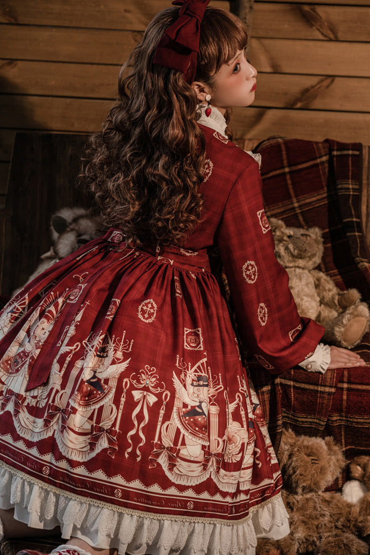 Doll Collar Lantern Long Sleeves Stitching Bear Paradise Print Ruffled Hanayome Sweet Lolita Op Dress