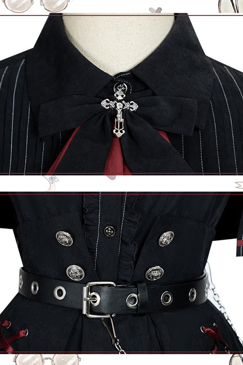 Schwarzes Hemd- und Rockset im Militärstil der Punishment Execution Officer-Serie, Gothic-Lolita-Kleid