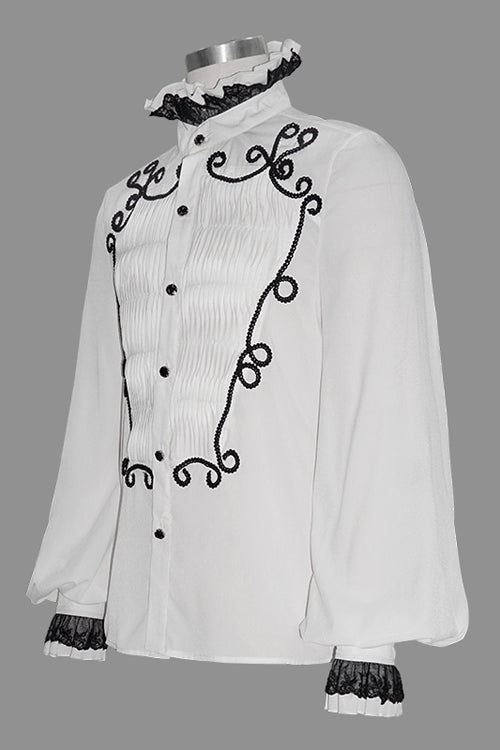 White Chiffon Hand Embroidered Mens Gothic Blouse