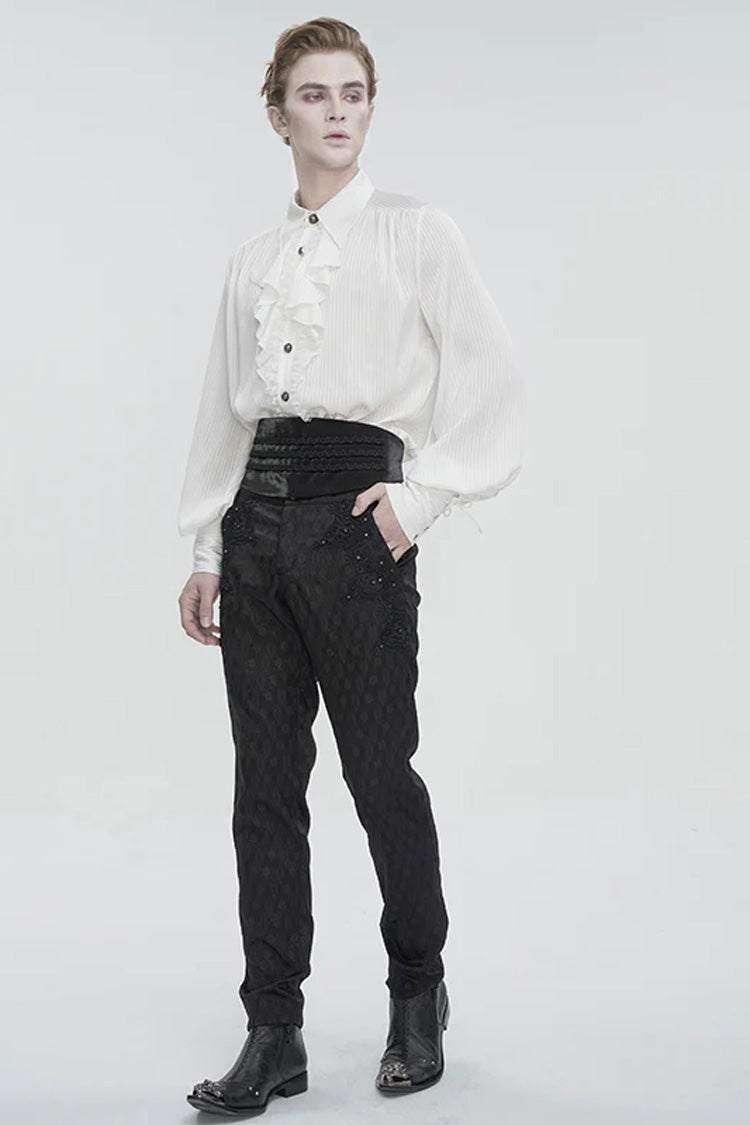 White Puff Sleeved Ruffled Lace Splice Men's Gothic Shirt