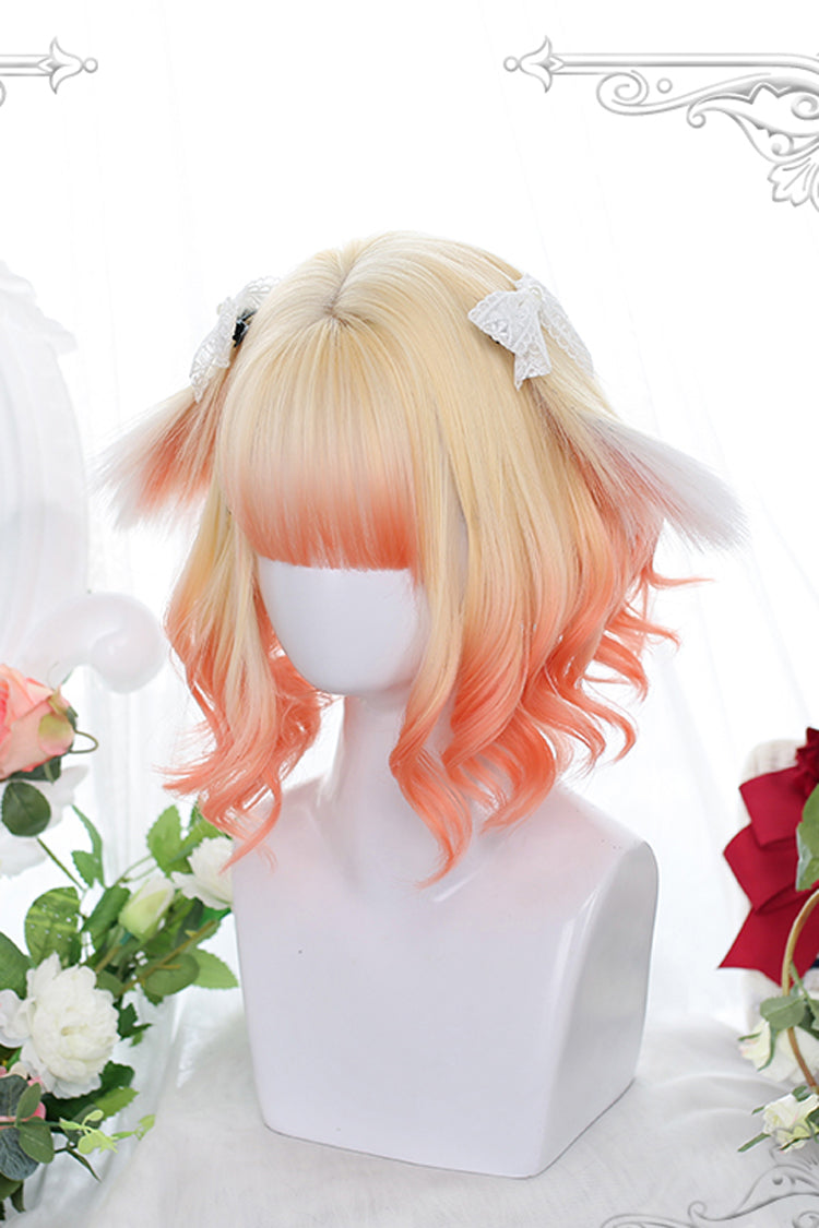 Orange Gradient Animal Ears Irregular Curly Sweet Lolita Wigs