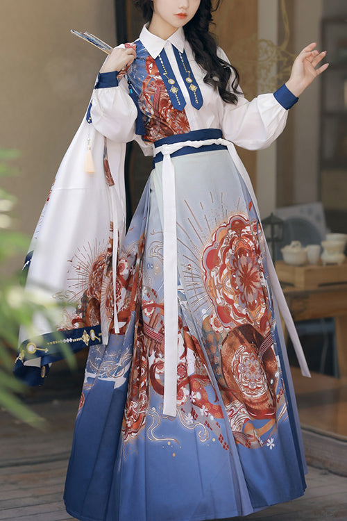 Multi-Color Original Chinese Han Dynasty Pipa Printed Classic Hanfu Dress Full Set