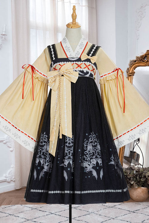 Black Fengming Chinese Style Hanfu High Waisted Sweet Lolita JSK Dress