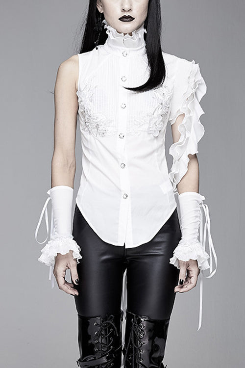 White Ruffled Lace Sleeves Chiffon Swallowtail Womens Gothic Blouse