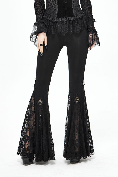 Black Cross Knit Lace Bell Gothic Womens Pants