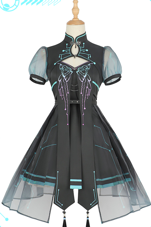 Black Sense Of Technology Butterfly Ember High Waisted Gothic Lolita JSK Dress Full Set