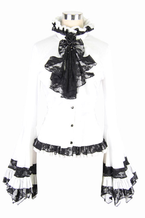 Weiße Vintage Trompetenärmel Rückenbandage Gothic Bluse für Damen