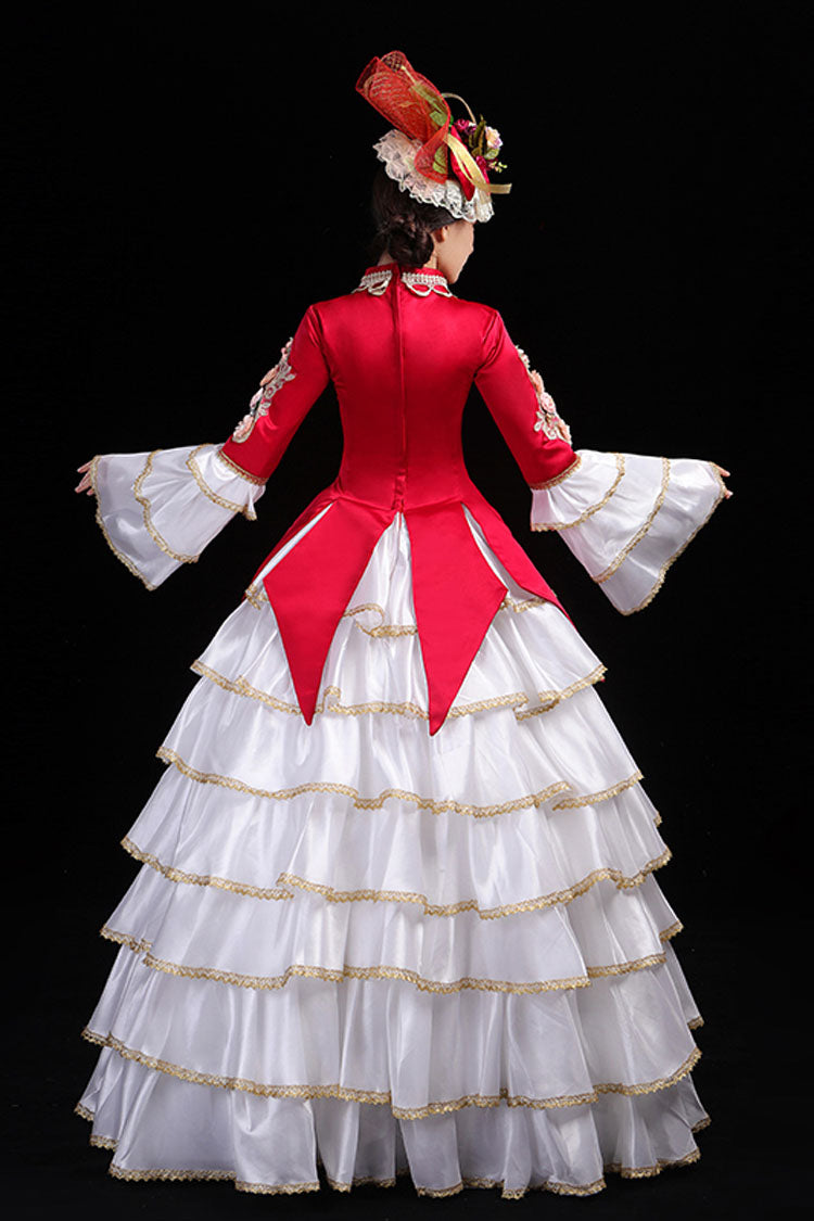Multi-Layer Hime Sleeves High Waisted Three Dimensional Flower Print Victorian Lolita Prom Tiered Dress