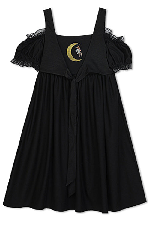 Black Puff Short Sleeve High Waisted Two Ways To Wear Before And After Sweet Lolita Dress