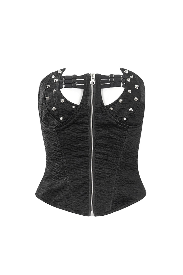 Black Lace Up Studded Overbust Women's Punk Corset