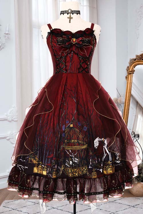 Red Rotten Forest Chiffon Gothic Lolita JSK Dress