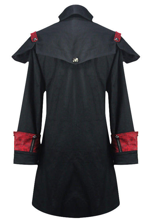 Punk Black And Red Chain Shape Ribbons Long Mens Coat