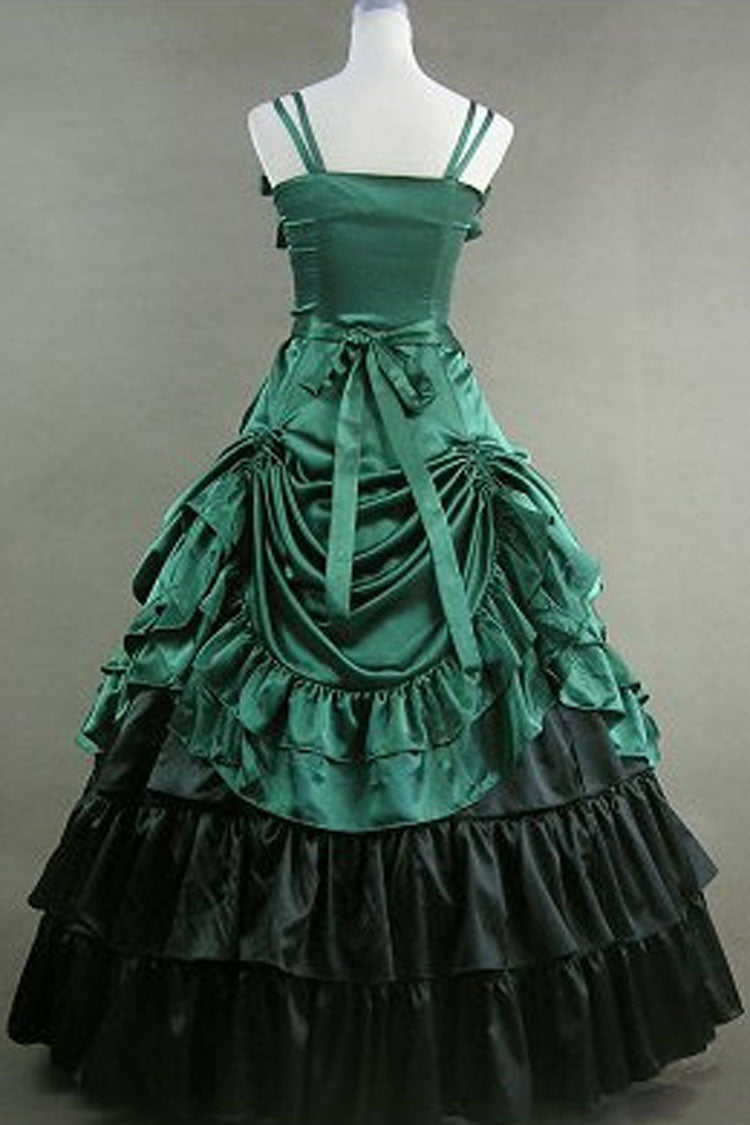 Green Cotton Sleeveless Floor Length Bowknot Multi-Layer Victorian Gothic Lolita Strap Dress
